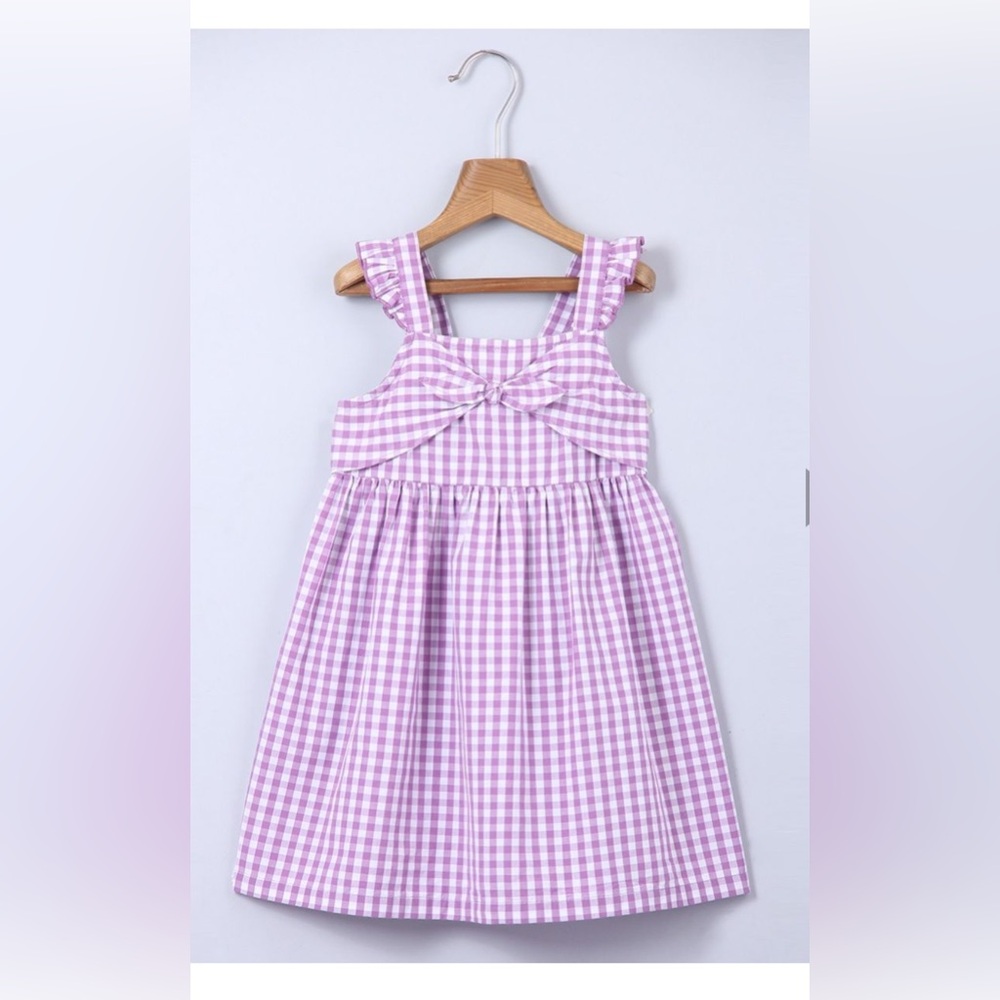 Beebay purple/white checkered Sundress with Cap Sleeves girl's sz 7